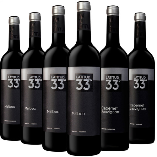Vinos Latitud 33 Malbec X4 + Cabernet Sauvignon X2 