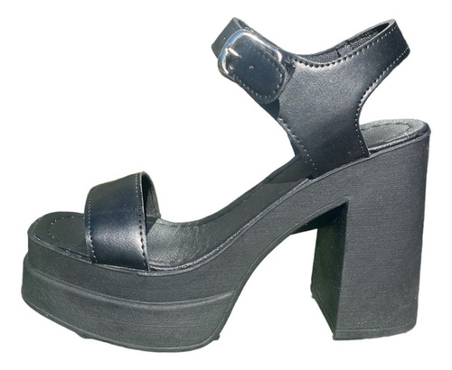 Sandalias Suecos Negro Tacha Suela Liso Taco Alto Liviano