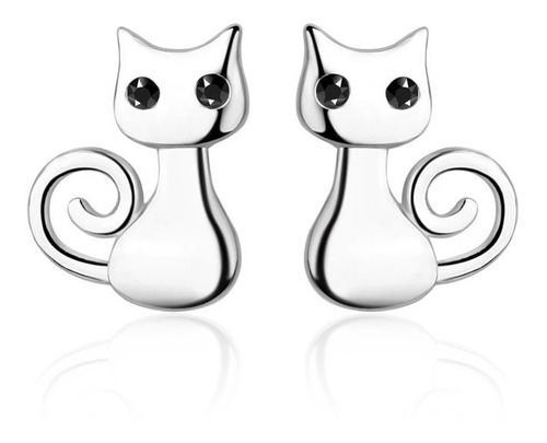 Aros De Gatitos Baño Plata 925 / Todojoyas