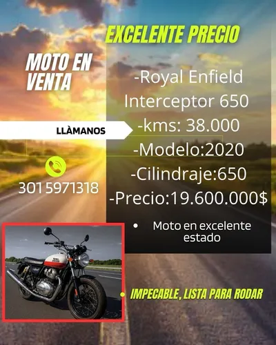 Royal Enfield Interceptor 2020, 38 Mil Km, Unico Dueño.