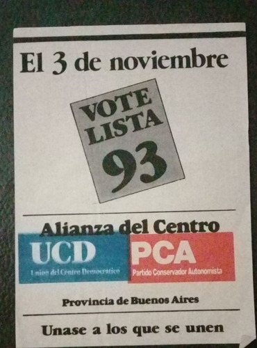 Volante De Campaña Politica 1985 Alianza Ucd-pca Pba