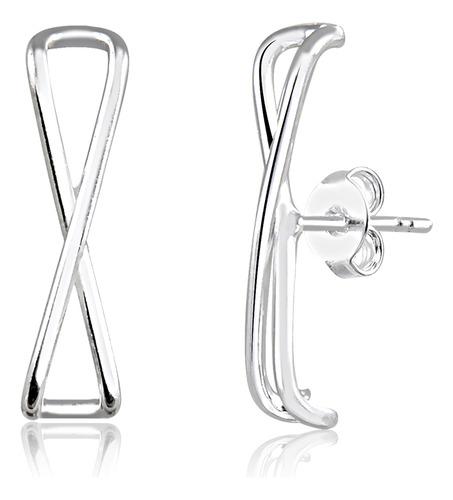 Brinco Ear Hook Prata 925 Design Fios Cruzados Liso Vazado
