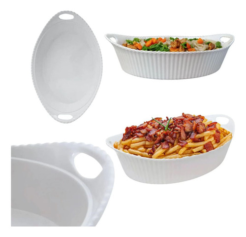 Kit Travessa Buffet 41cm Curva+ 2 Tigelas 1,3l Oval Com Alça