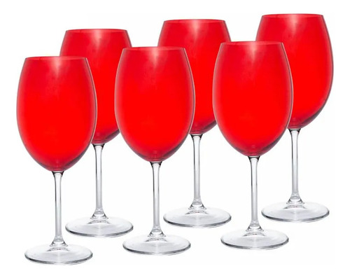 Jogo Conjunto C/ 6 Taças Cristal Para Vinho Wolff Cor Vermelho
