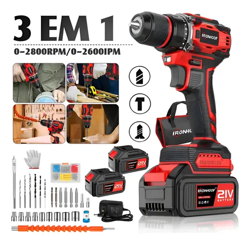 Furadeira Parafusadeira De Impacto A Baterias Brushless 21v Vermelho 110/127/220v 60hz