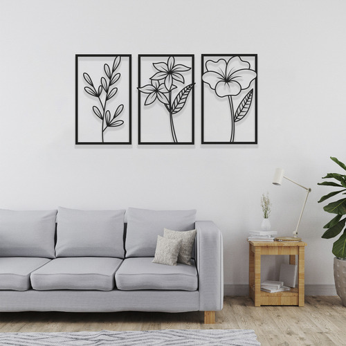 Cuadro Decorativo Triptico Hojas Circulos Calado Mdf 80x40cm Deco Primera Junta