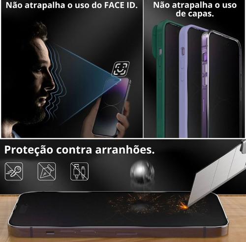 Capa Capinha Proteção + Pelicula Anti Spy Iphone 11 Ao 16 Azul-claro Iphone 13 Pro