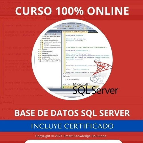 Curso Online Base De Datos Sql Server 2016+ Libro+ Cert 100h
