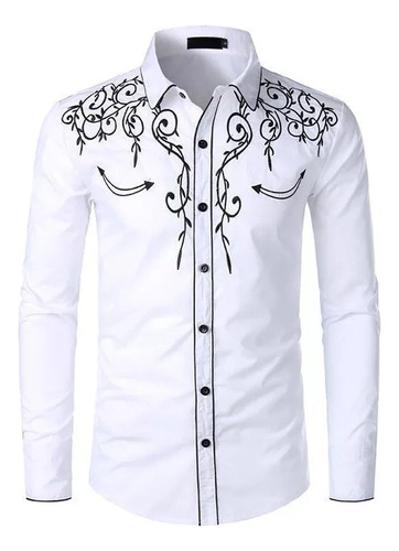 Camisa Vaquera De Mezclilla Para Hombre, Bordada, Ajustada.