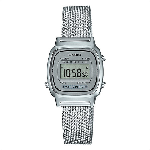 Reloj Casio La-670 Digital Acero Inoxidable Mesh Crono Timer
