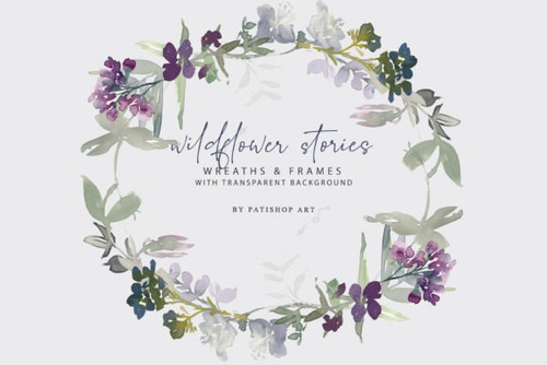 Kit Imágenes Digitales Flores Marcos Lilas Acuarela 4483065