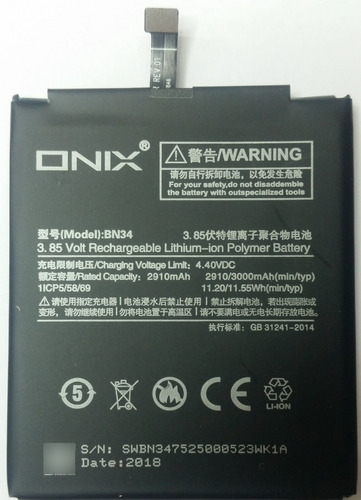 Bateria Compatible Onix Bn34 Para Xiaomi Redmi 5a