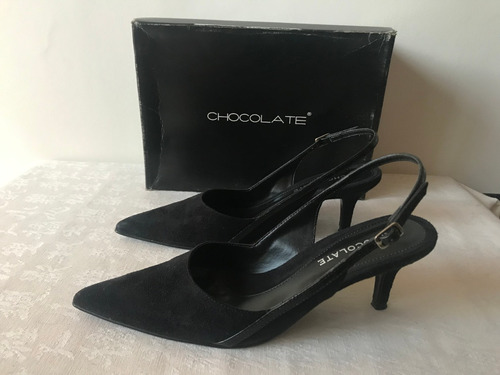 Zapato Negro Talle 39 Chocolate Taco Bajo