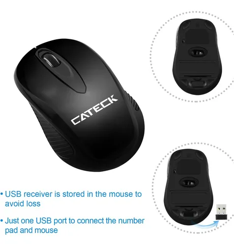 Combo Mouse Y Teclado Numerico, Inalambrico Negro | Cateck