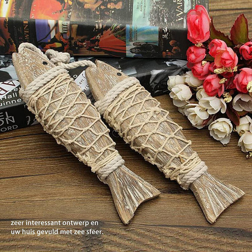 . 2 Piece Vintage Wooden Fish Ornament For Hanging