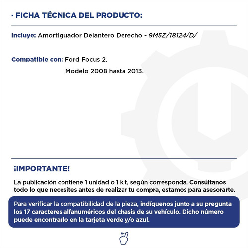 Imagen 2 de 9 de Amortiguador Delantero Derecho Ford Focus 2 08/13 Original