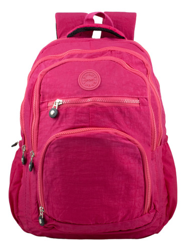 Mochila Casual Feminina Espaçosa Reforçada Cor Rosa-chiclete Desenho do tecido Liso