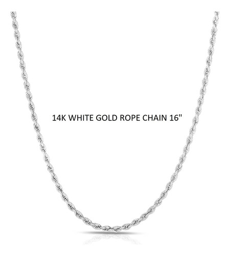 Collar De Cadena De Cuerda De Oro Blanco De 14 Quilates Koka