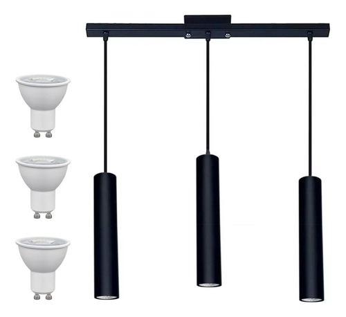 Combo 3 Lamparas Colgante Minimalista Tubo 20cm + Base + Led