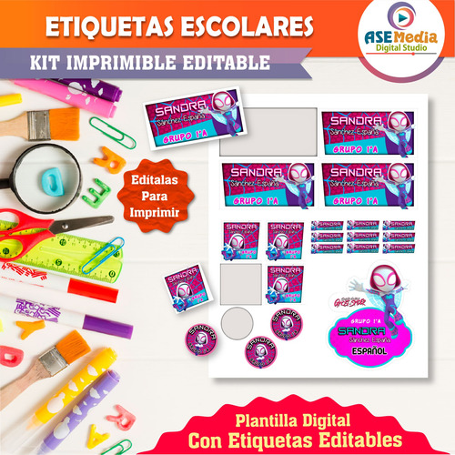 Etiquetas Escolares Ghost Spider Gwen Editables Imprimible