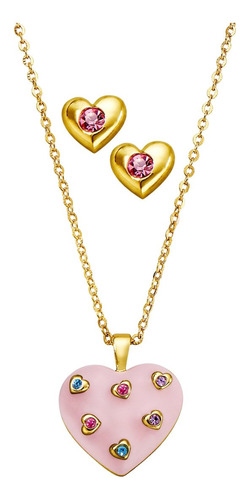Collar Aretes Niña Mini Love Corazón Ésika Baño Oro 24k