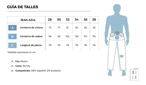 Jean Skinny Color Azul Hombre - Mizu