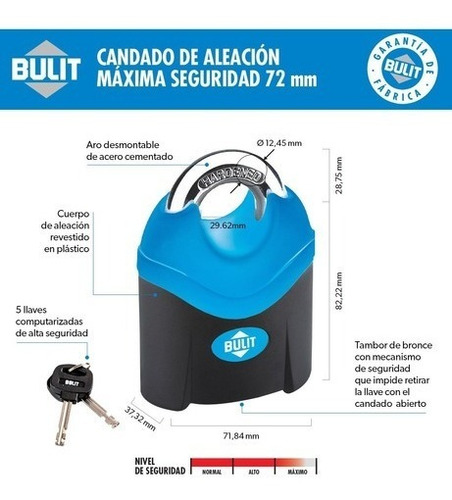 Imagen 2 de 5 de Cadena Máxima Seguridad Con Candado Bulit + Traba 5.5 Funda