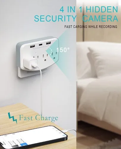 Cámara Oculta Wifi En Toma Corriente Salidas Usb Espia Hd