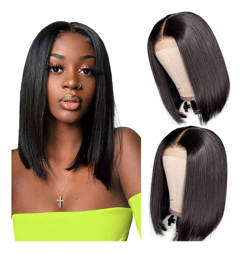 Peluca De Encaje Frontal Tipo Bob 100% Cabello Humano, 35 Cm