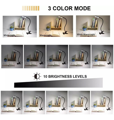 Lámpara De Escritorio De Lectura Usb Con Clip Color de la estructura Negro