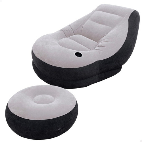 Silla Puff Inflable C/ Reposapies 99x130x76cm Multiuso Gris