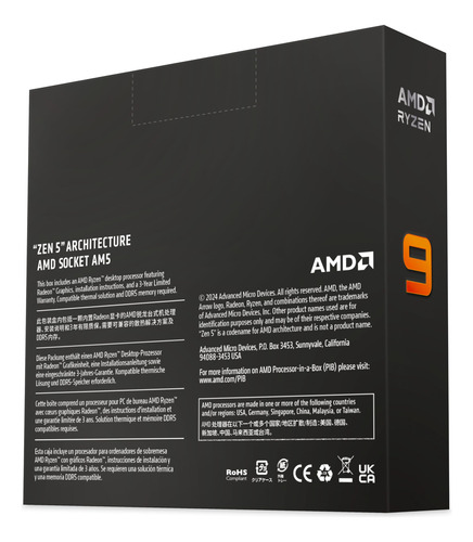 Processador De Desktop Amd Ryzen 9 9950x 16 Núcleos, 32 Thre