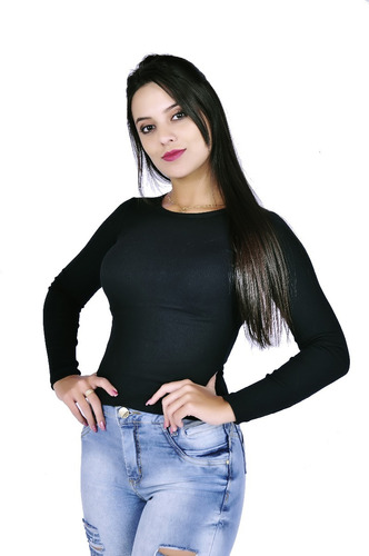 Blusa Feminina Manga Longa Malha Canelada Blusa De Frio