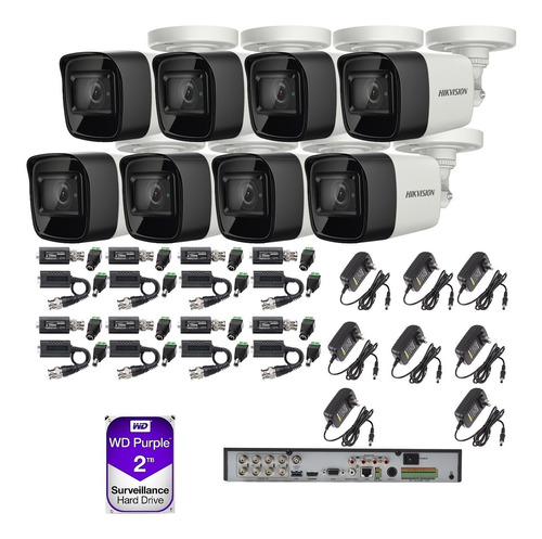 Imagen 1 de 6 de Kit Video Vigilancia 8 Cámaras 4k 8 Mp 2 Tb Purple Baluns