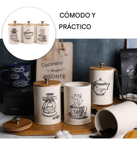 3 Latas Sellables Para Café, Tarros De Cocina Para Almacenar