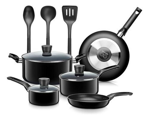 Juego De Ollas De Cocina Básicos Negro Serenelife Slcw11blk