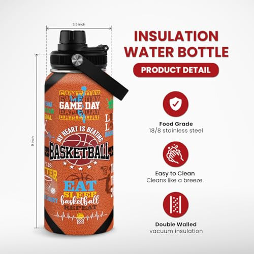 Botella De Agua De Baloncesto Sandjest De 32 Oz, Acero Inoxi