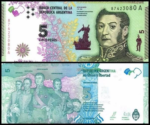 Billete 5 Pesos Argentina Jose Martin Nuevo Unc