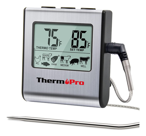 Termómetro Thermopro Tp-16, Lcd, Con Sonda De Acero Inoxidab