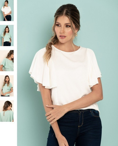 Blusa Camisa Mujer Dama Chalis Color Blanco Verdebonitcasual