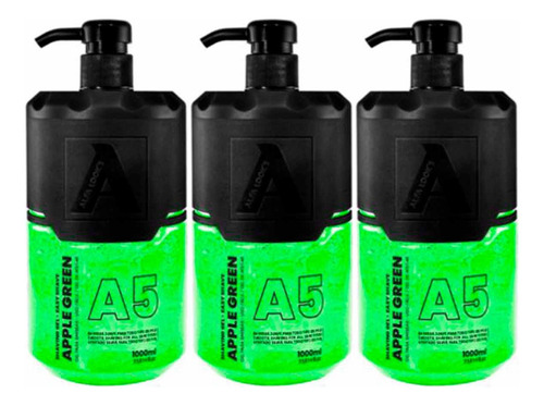 Kit 3x Shaving Gel Apple Green A5 1000ml Alfa Look`s