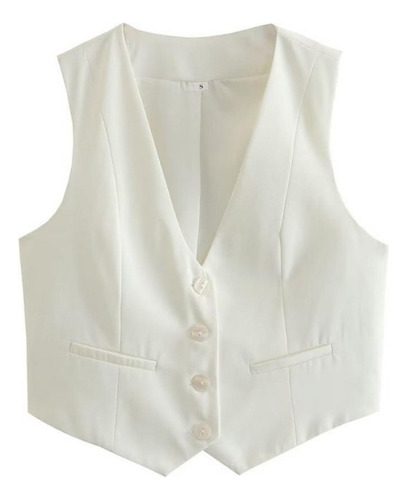 Chaleco Traje Corto Retro Color Sólido Con Cuello En V Mujer