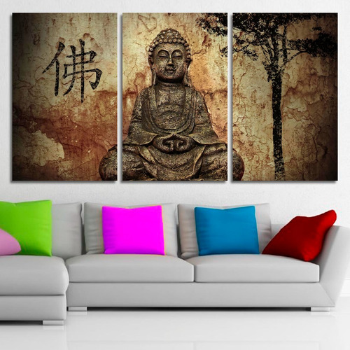 Cuadros Tripticos Religion Buda Zen Marron (150x80 Cm)