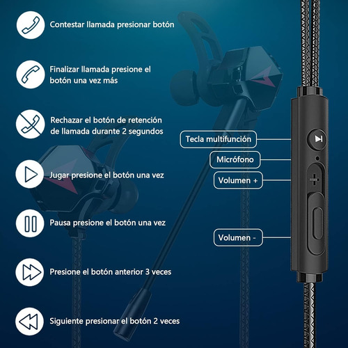 Audífonos Gaming Inear, Auriculares Gaming Con Cable, Con Mi Negro