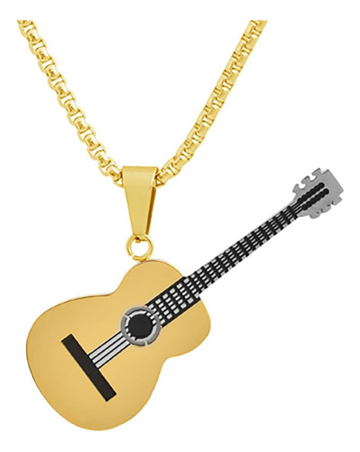 Collar Con Colgante De Música De Guitarra Acústica De Acero