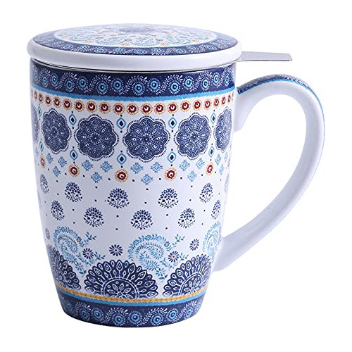 Taza De Té De Porcelana Azul Talavera De 12 Oz Infusor...