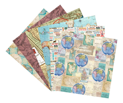 6 Cortes Patchwork 20x20 Retazos Tela Mapas Cartografia