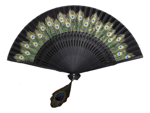 Abanicos De Mano Con Estampado De Pavo Real, Vintage,