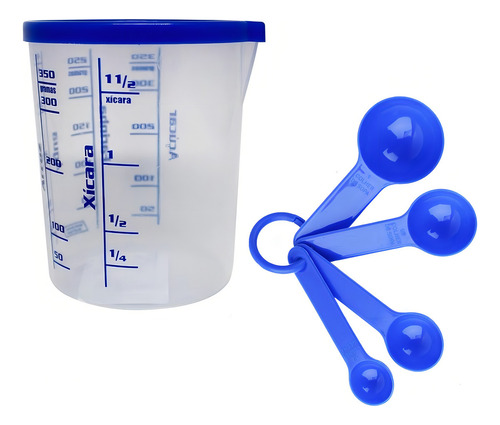 Kit de vasos medidores graduados de 400 ml, tapa, 4 cucharas dosificadoras