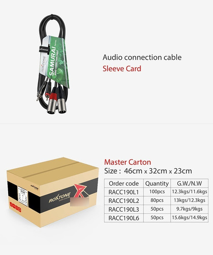 Imagen 2 de 5 de Cable 2 Rca A 2 Xlr (canon) Macho 2 Metros Roxtone Racc190l2